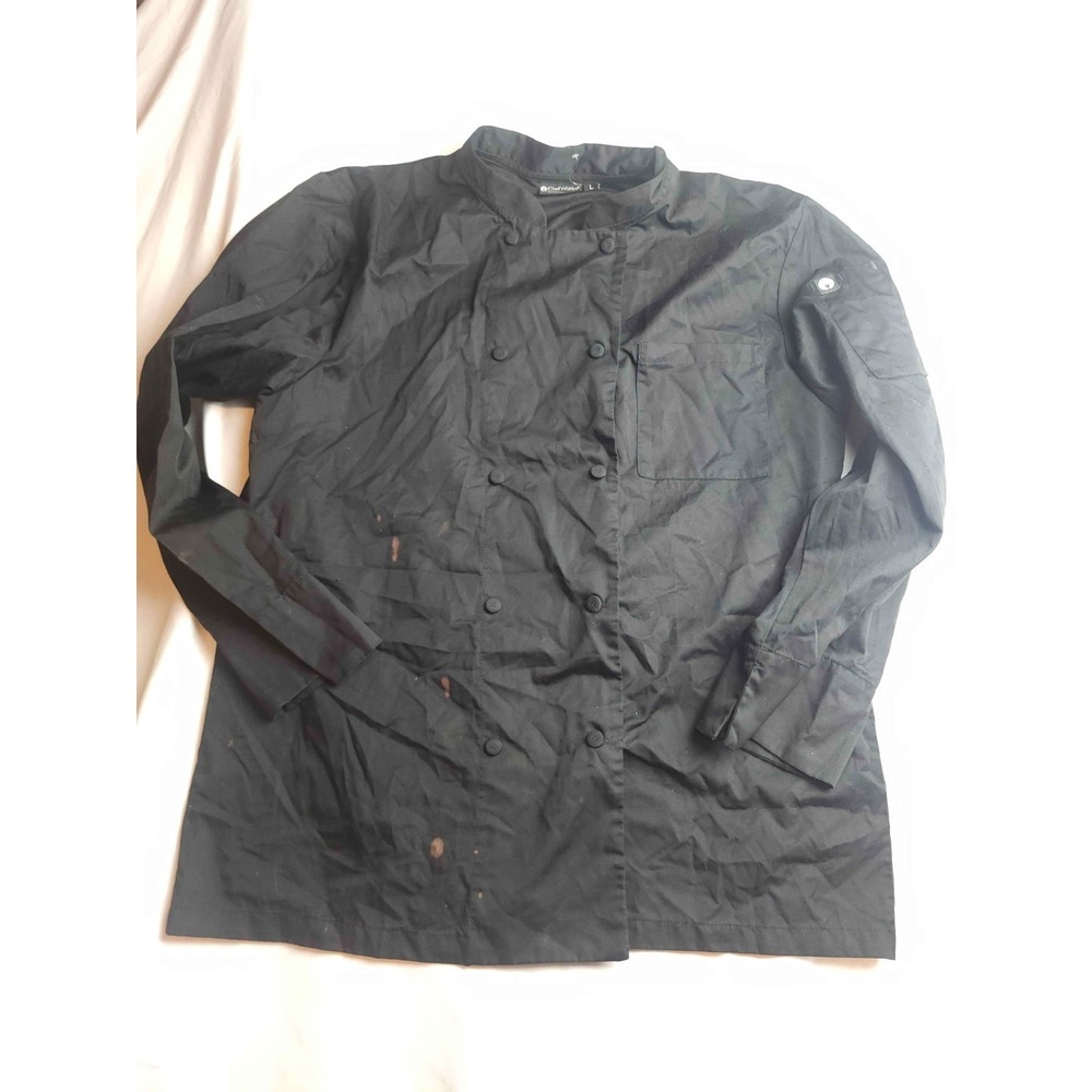 Chef Works Chef Coat Mens L Black Double Breasted Culinary Kitchen Workwear